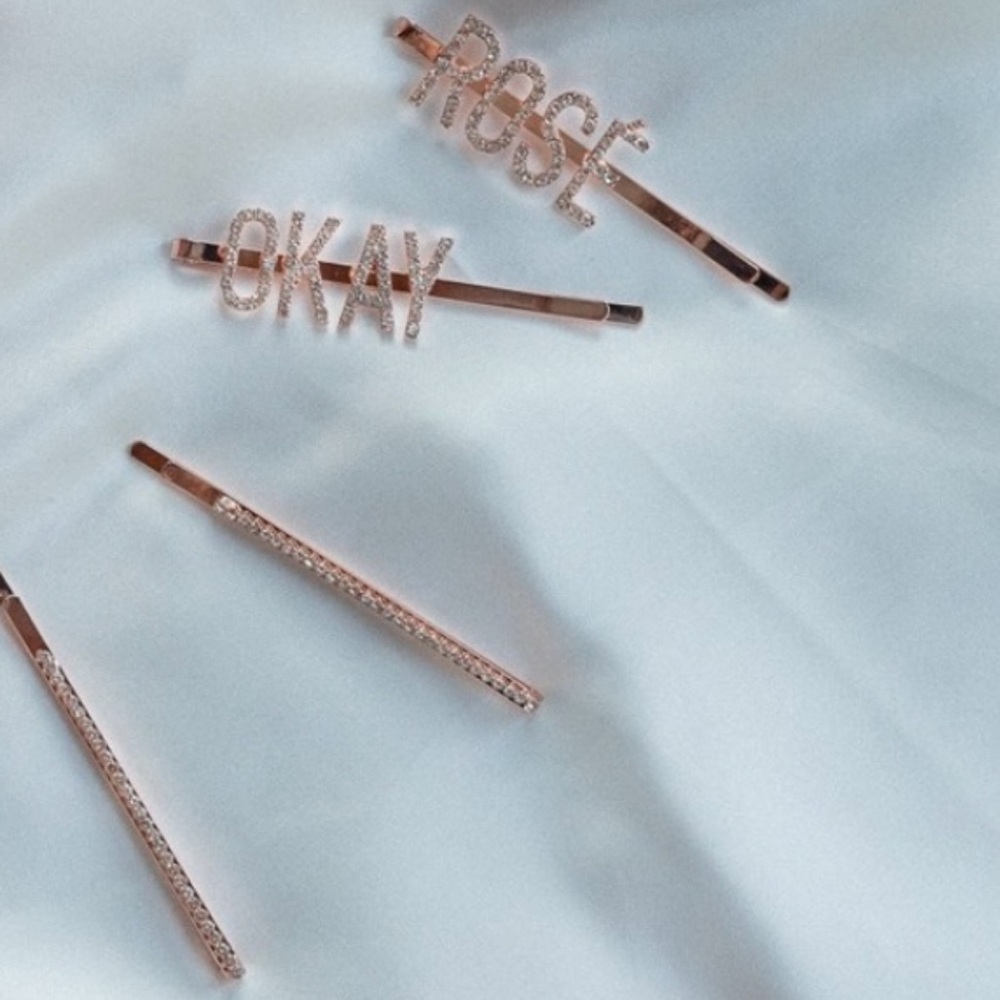 NIB Dew Edit by Kaitlyn Bristowe Barrette Set Rose Gold Rosè & Okay Barrette+